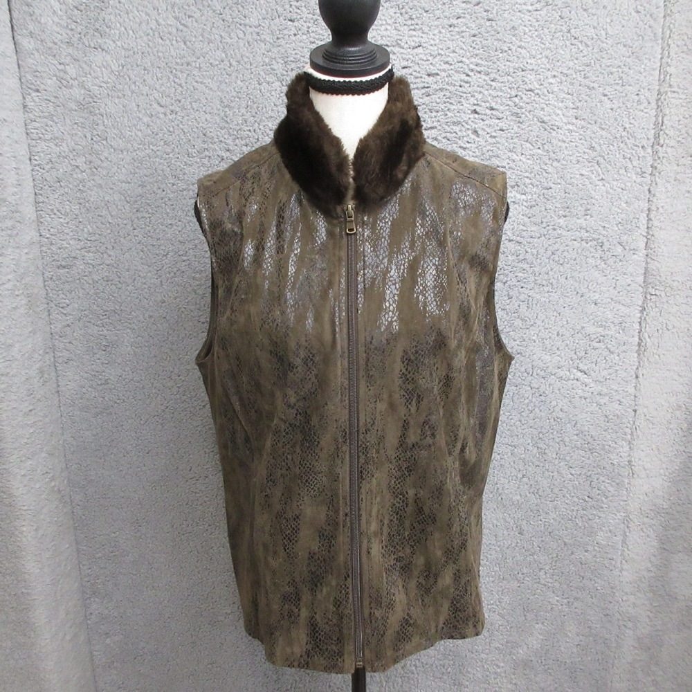 Vintage Y2K Toni Morgan Vest Womens M Brown Snake Print Faux Fur Collar Western